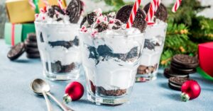 Sweet Homemade Peppermint Chocolate Trifle in Glasses