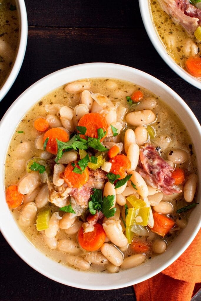 Vegan White Bean Soup with Carrots and Bacon