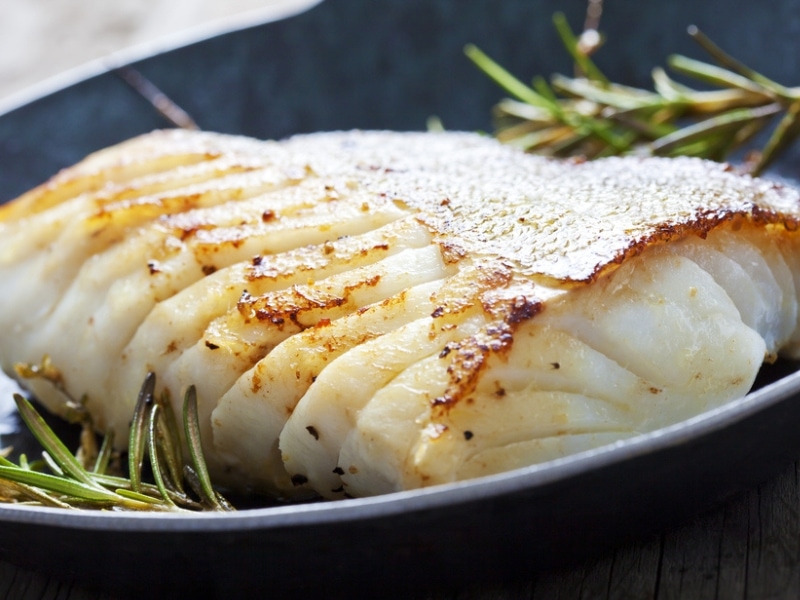 Atlantic Cod With Rosemary in a Pan