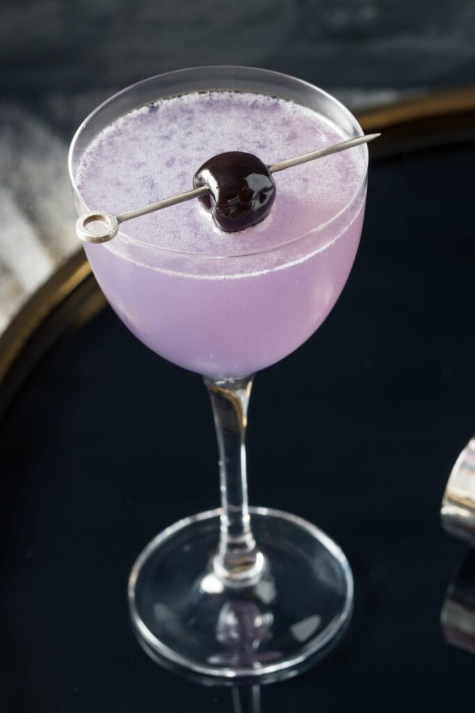 Homemade aviation cocktail with gin and violet liqueur