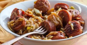 Bowl of Kielbasa Sausage with Onions and Peppers