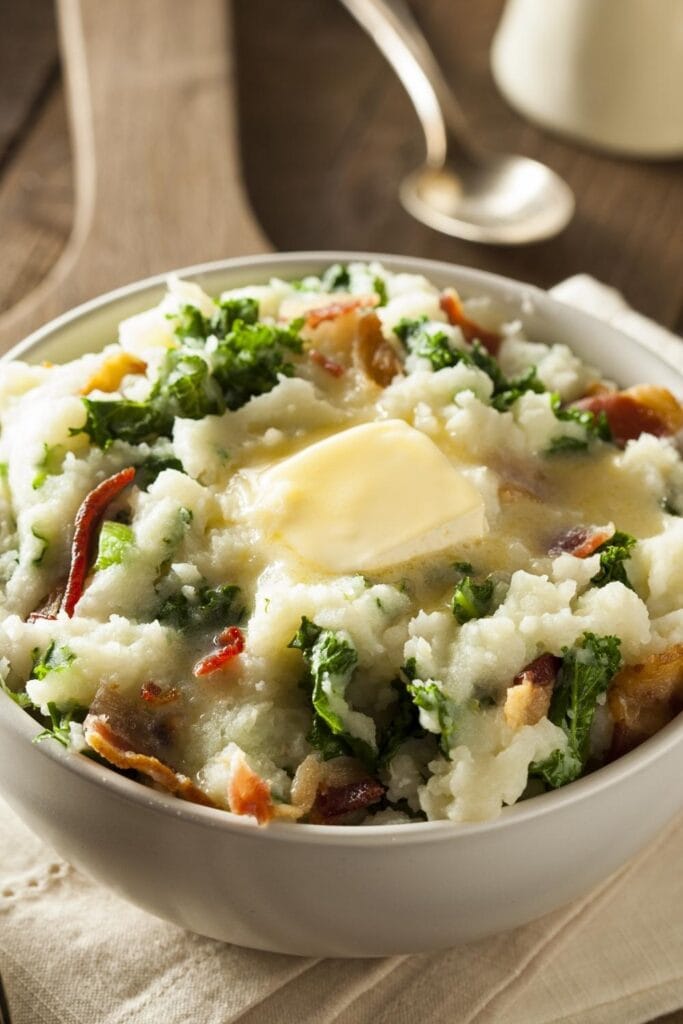 Bowl of Mashed Potatoes with Bacon and Cheese