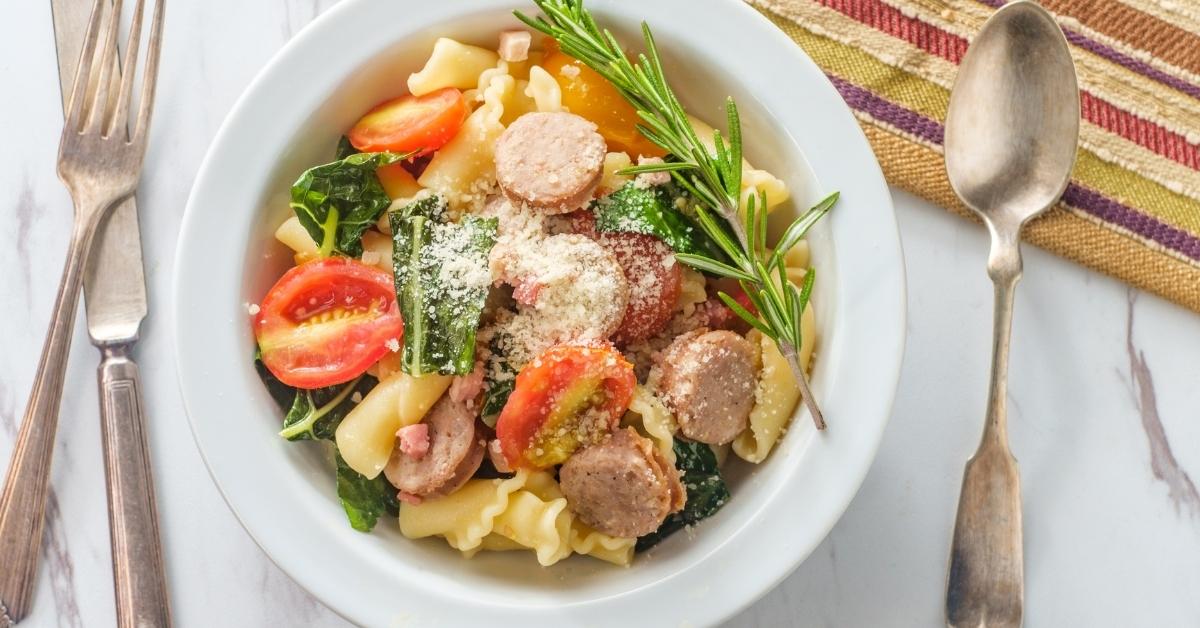 Campanelle Pasta with Sausage, Kale and Tomatoes