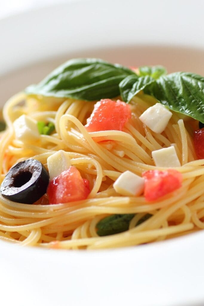 Capellini Pasta with Olives, Basil and Tomatoes