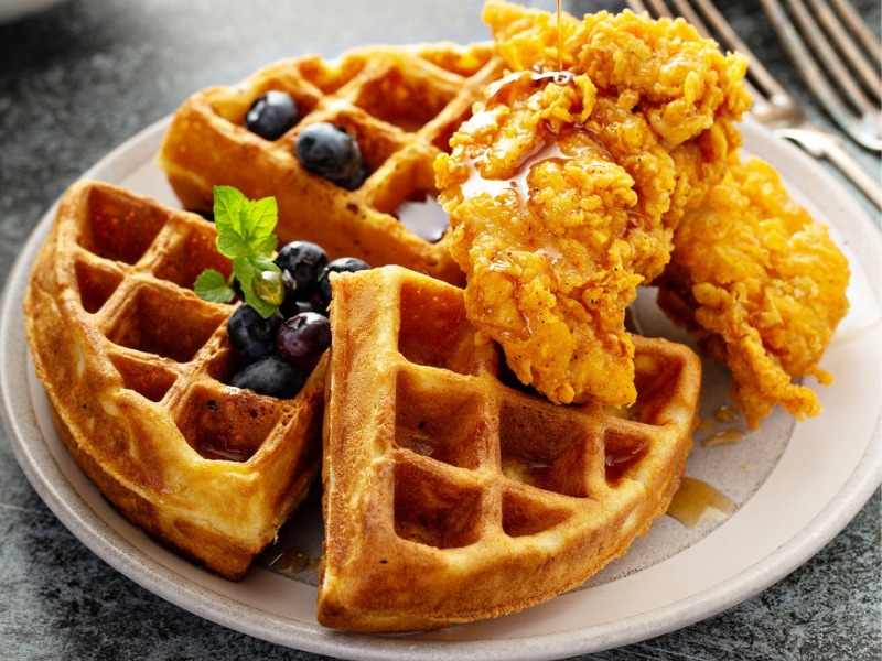 Chicken and Waffles with Blueberries