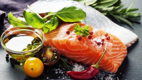 Fresh Organic Salmon with Tomatoes and Salt