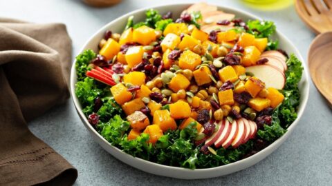 Healthy Homemade Thanksgiving Salad with Butternut Squash, Apple, Kale and Chickpeas