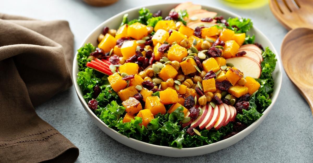 Healthy Homemade Thanksgiving Salad with Butternut Squash, Apple, Kale and Chickpeas