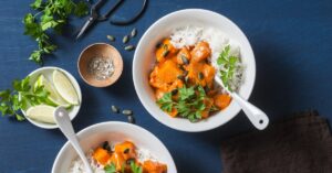 Homemade Banana Squash Curry with Rice and Herbs