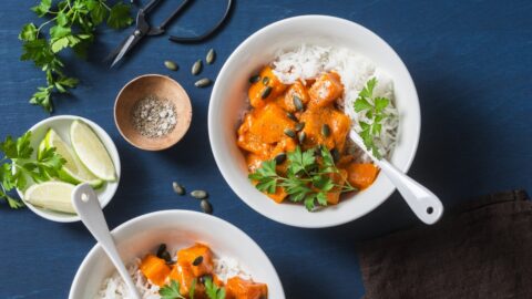 Homemade Banana Squash Curry with Rice and Herbs