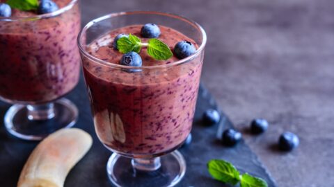 Homemade Berry Smoothie with Bananas and Blueberries