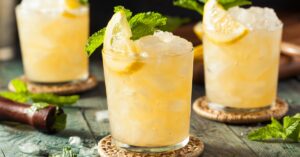 Homemade Bourbon Smash with Lemon, Mint and Ice