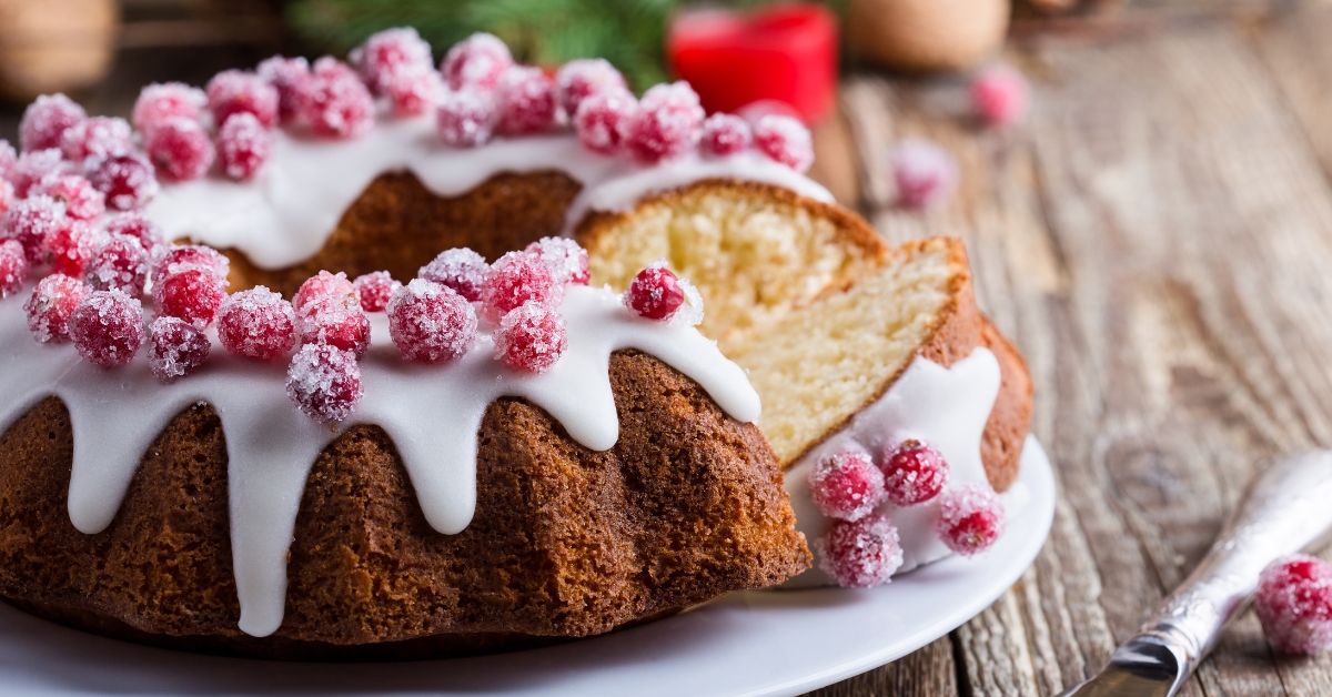 Homemade Bundt Cake with Candied Cranberries and Sugar Glaze