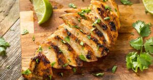 Homemade Cilantro Lime Chicken in a Wooden Cutting Board