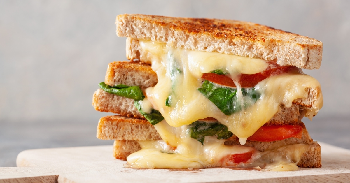 Homemade Grilled Cheese Sandwich with Tomatoes, Cheese and Bread