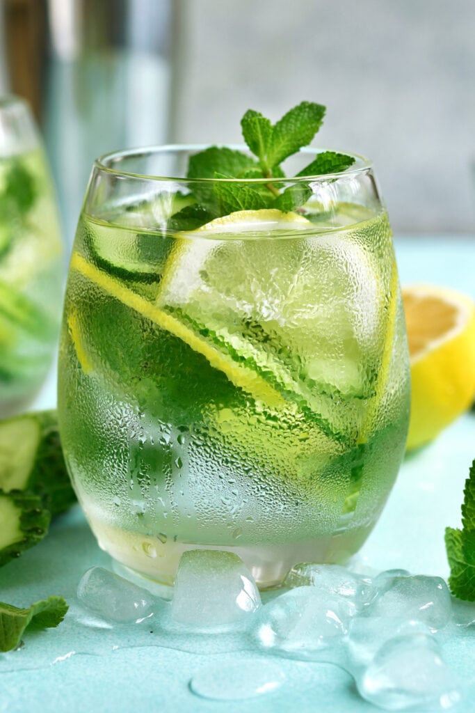Homemade Refreshing Cucumber Cocktail with Lemons and Mint