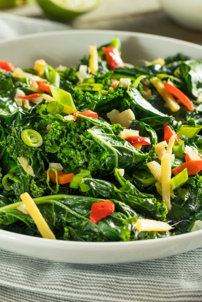 Homemade Sauteed Kale with Greens in a White Plate