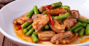 Homemade Stir-Fried Pork Belly with Green Beans and Peppers