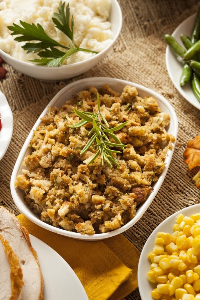 Homemade Thanksgiving Stuffing with Bread and Herbs