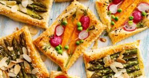 Homemade Vegetable Tarts with Carrots, Peas and Asparagus