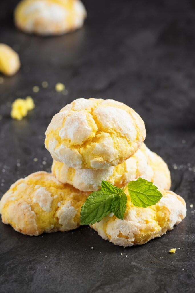 Homemade Yellow Lemon Crinkle Cookies with Powdered Sugar