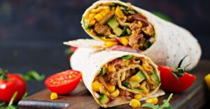 Homemade Burritos Wraps with Beef, Vegetables and Corn