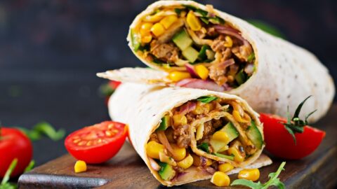 Homemade Burritos Wraps with Beef, Vegetables and Corn