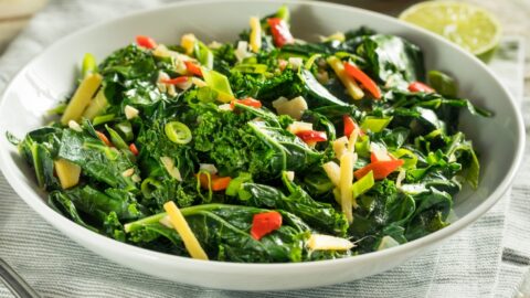 Homemade Sauteed Kale with Greens in a White Plate