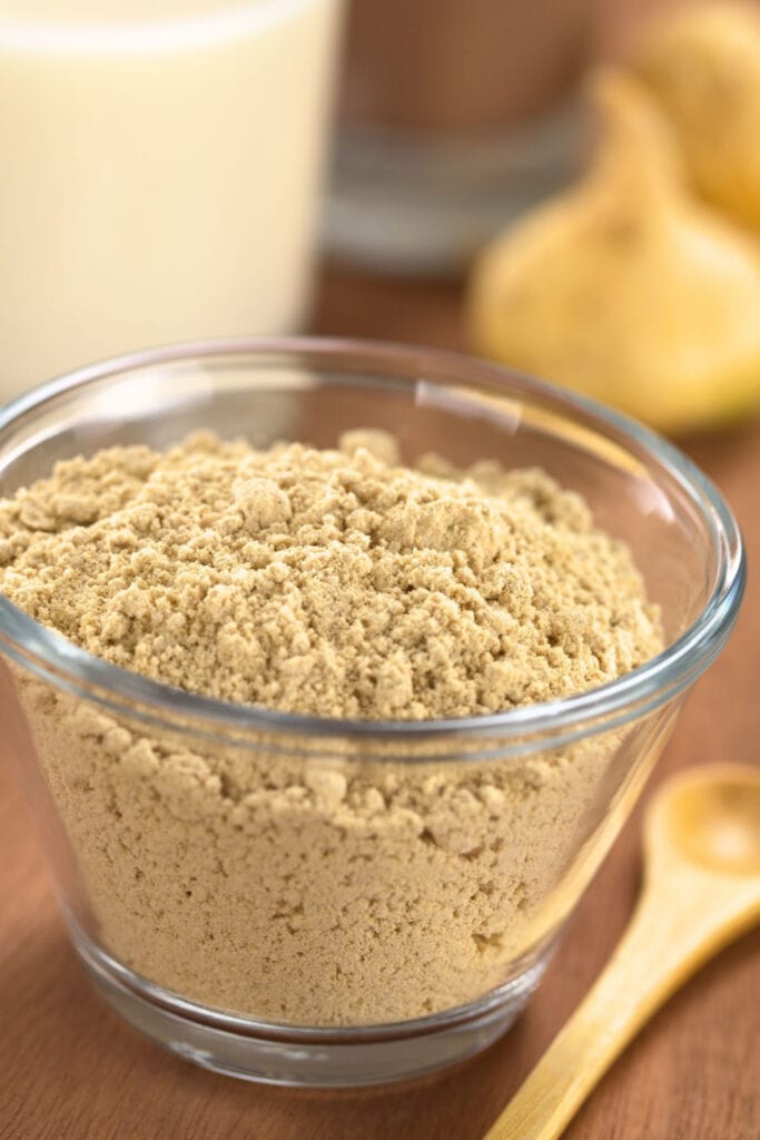 Powdered Maca Coffee in a Small Glass Container