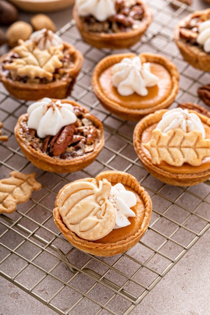 Mini Pumpkin and Pecan Pies with Whipped Cream
