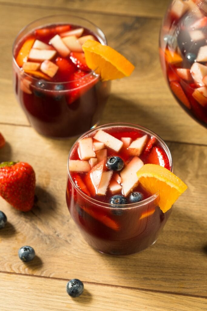Non-Alcoholic Red Sangria with Strawberries, Apples and Oranges