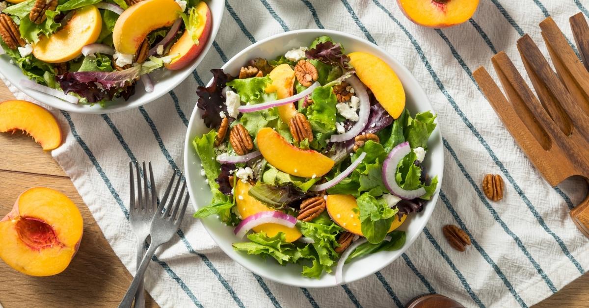Peach Salad with Cheese, Onions and Pecans