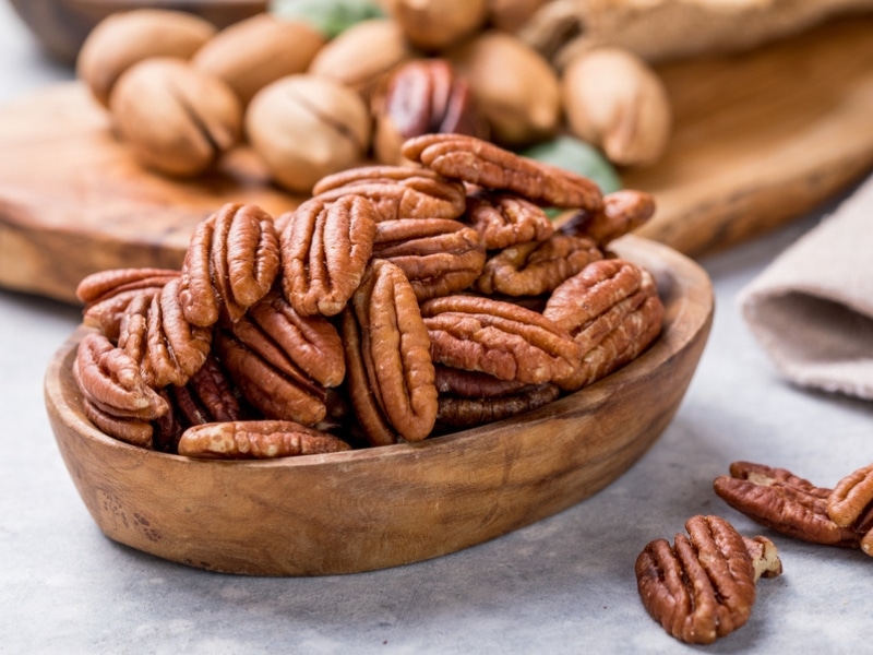 Pecans in a Wooden Bowl