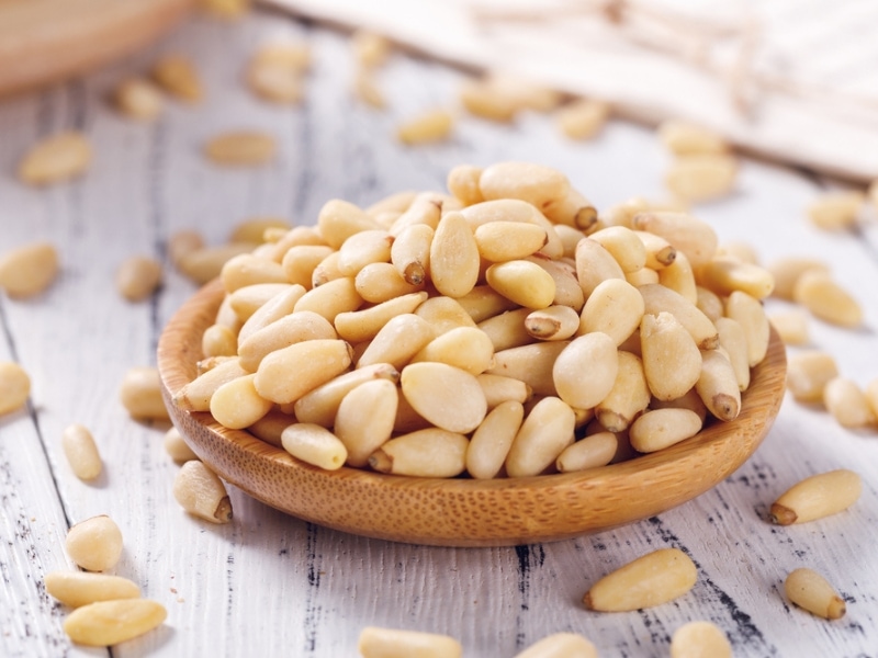 Pine Nuts in a Wooden Bowl
