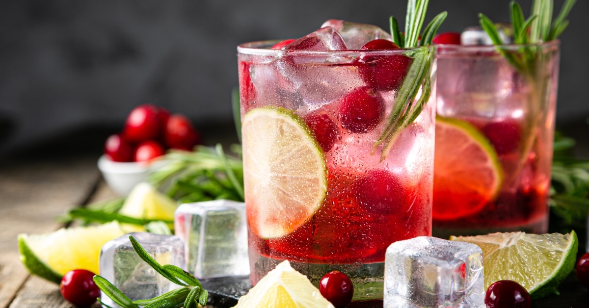 Refreshing Boozy Cranberry Vodka Cocktail with Lime and Rosemary