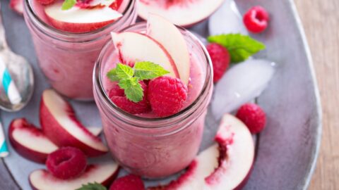 Refreshing White Peach Smoothie with Raspberries