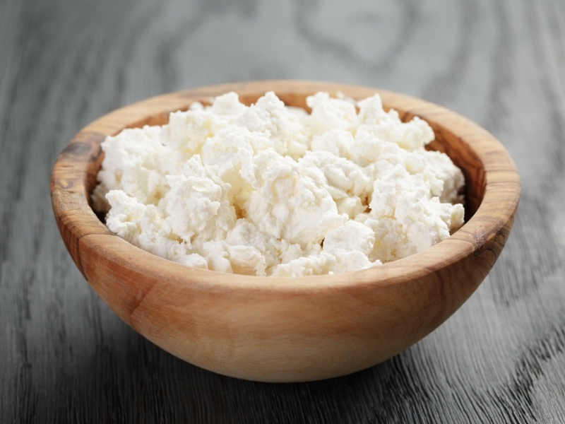 Ricotta Cheese on a Wooden Bowl
