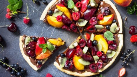 Sweet Cookie Pizza with Fresh Berries and Chocolate