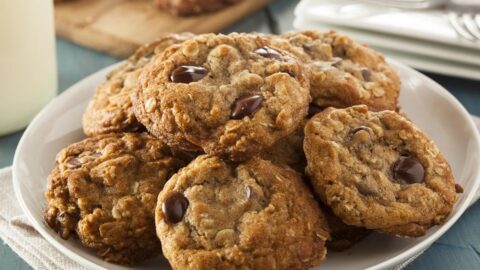 Sweet Homemade Chocolate Chip Cookies with White Milk