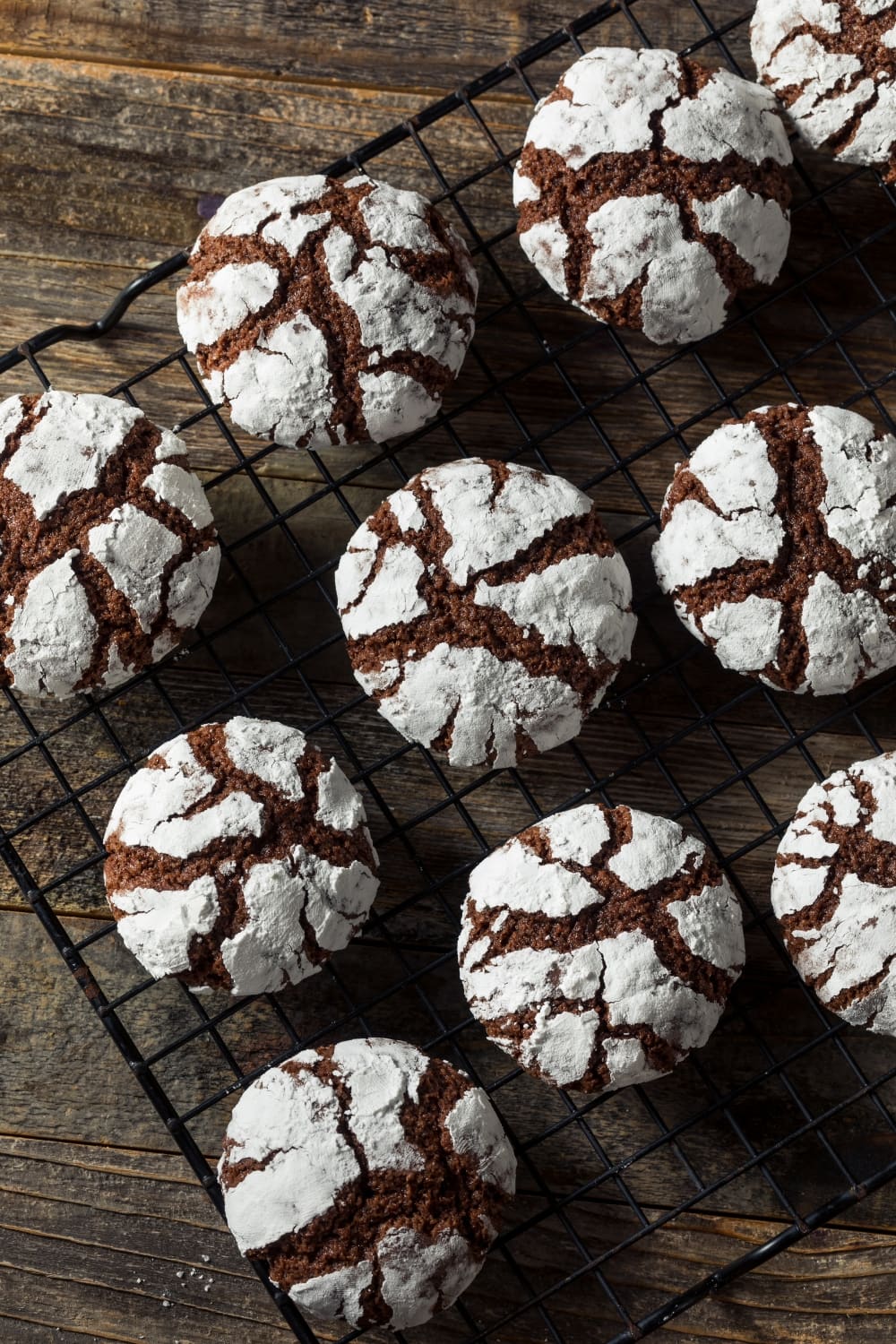 Sweet Homemade Chocolate Crinkle Cookies in a Baking Rack