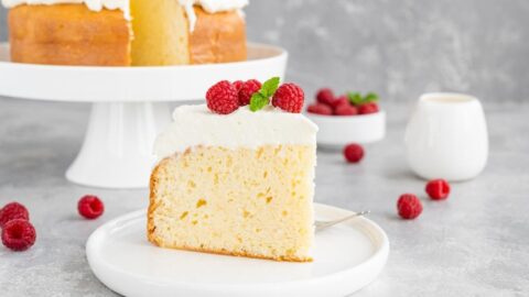 Sweet Homemade Tres Leches White Cake with Raspberries