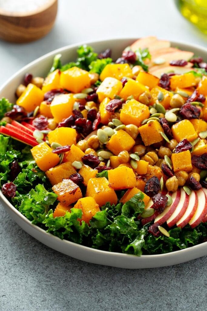 Thanksgiving Salad with Butternut Squash, Apple, Kale and Chickpeas