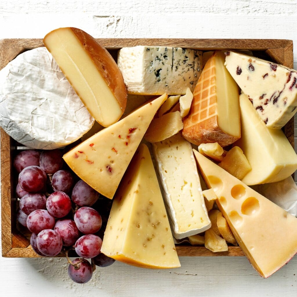 Various Types of Cheese with Grapes