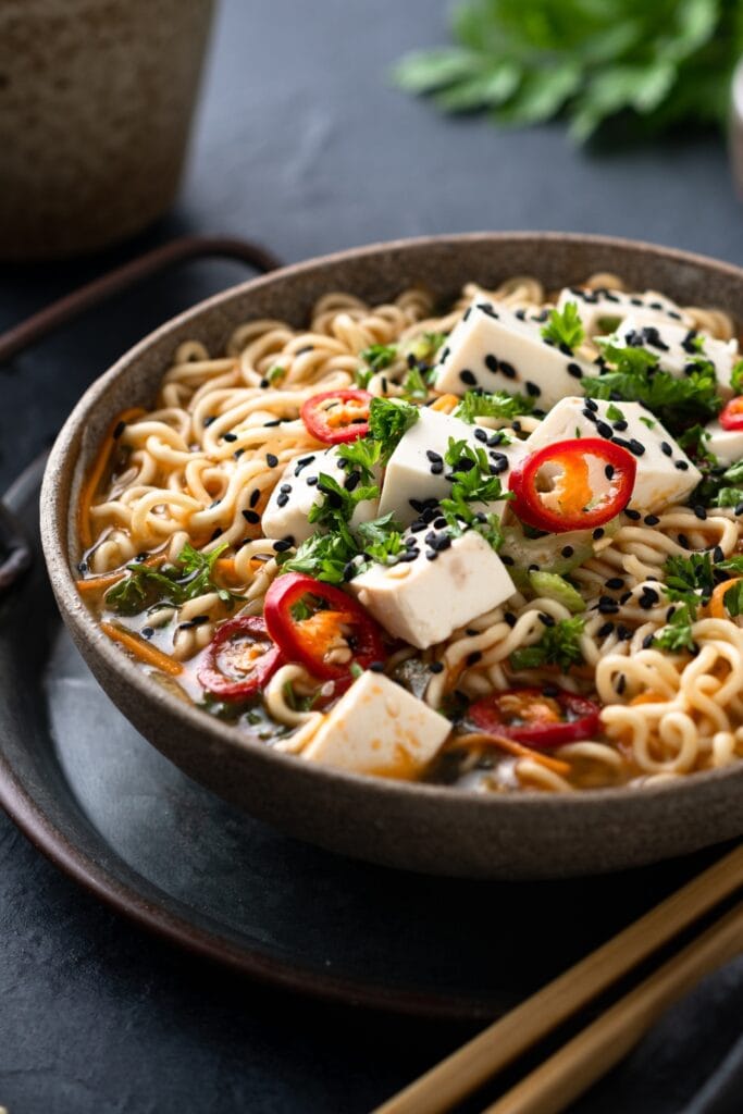 Vegan Ramen Noodle with Tofu and Vegetables
