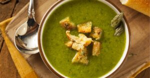 Warm Homemade Asparagus Soup with Croutons