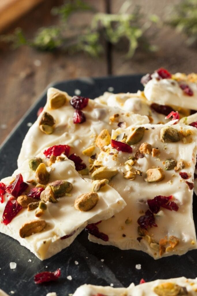 White Chocolate Bark Topped With Nuts and Cranberries
