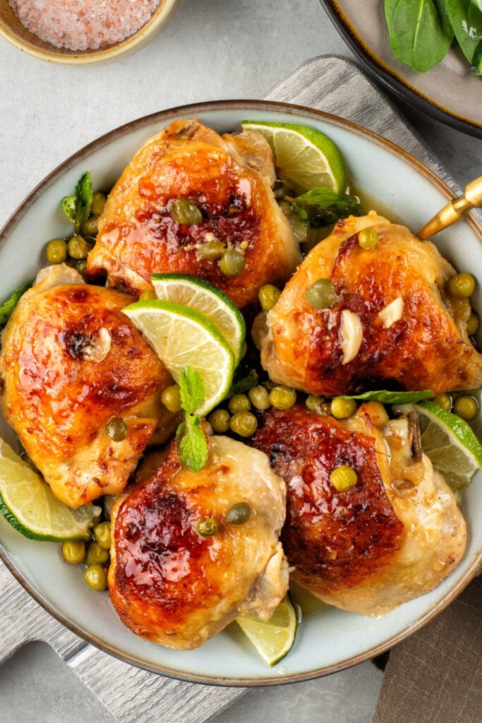 Baked Chicken Thighs with Peas, Lime and Mint