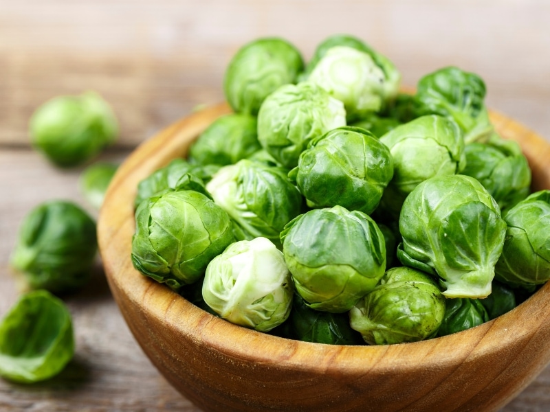 Wooden Bowl of Brussels Sprouts