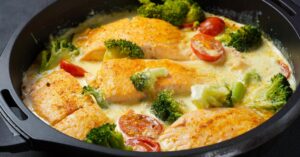Butter Tuscan Salmon with Creamy Sauce and Broccoli