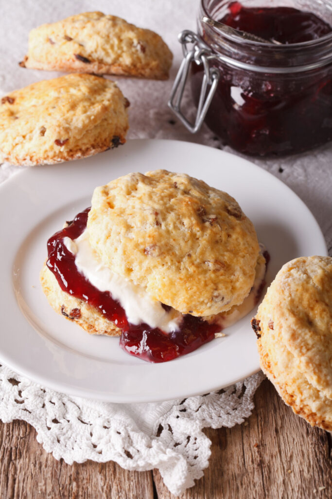 Buttermilk Scones with Jam on the plate